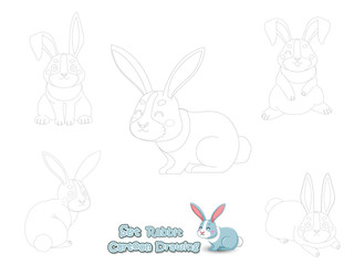 Set Drawing and Paint Cute Rabbits Cartoon. Educational Game for Kids. Vector illustration With Cartoon Funny Animal Frame