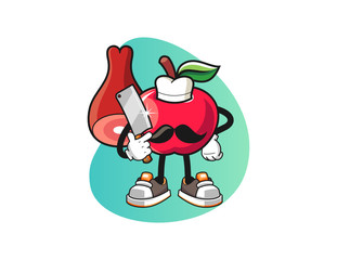 Apple butcher mascot design vector. Cartoon character illustration for business, t shirt, sticker.