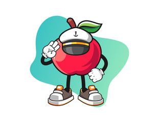 Apple ship master mascot design vector. Cartoon character illustration for business, t shirt, sticker.