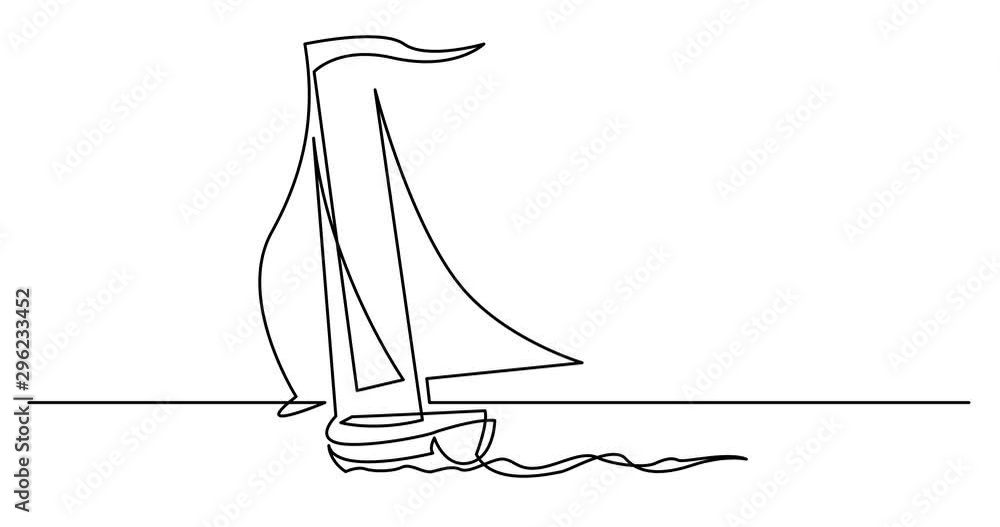 Wall mural Self drawing line animation of yacht sailing on windy weather across ocean