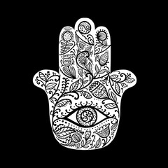 Indian ornate hand Hamsa, symbol.