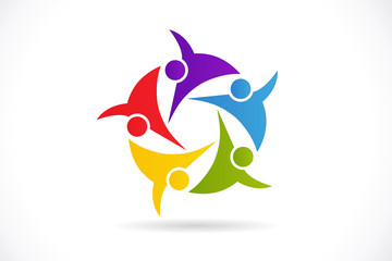 Obraz premium Logo teamwork unity business people community charity volunteer friendship logo vector image id cards web template