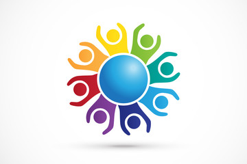 Logo teamwork unity business people community charity volunteer friendship logo vector image id cards web template