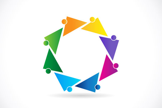 Logo teamwork unity business people community charity volunteer friendship logo vector image id cards web template