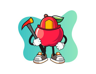 Apple firefighter mascot design vector. Cartoon character illustration for business, t shirt, sticker.