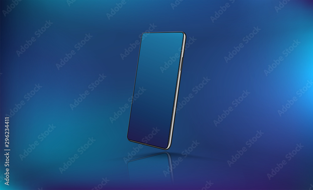 Poster mobile phone mockup for ui,ux,kit presentation. futuristic smartphone in isometric, presentation pos