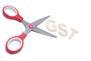 GST word with scissor isolated white background