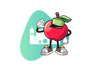 Apple muslim mascot design vector. Cartoon character illustration for business, t shirt, sticker.