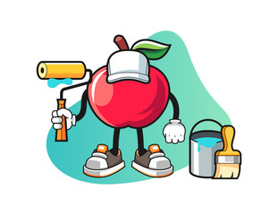 Apple painter mascot design vector. Cartoon character illustration for business, t shirt, sticker.