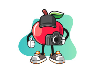Apple photographer mascot design vector. Cartoon character illustration for business, t shirt, sticker.