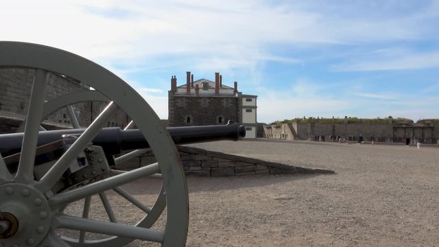 4K Travel Old Cannon In The Fortress Courtyard