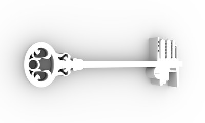 Obraz premium Illustration concept of a key of industry. Industrial icons on key. 3D rendering.