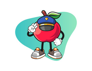 Apple police officer mascot design vector. Cartoon character illustration for business, t shirt, sticker.