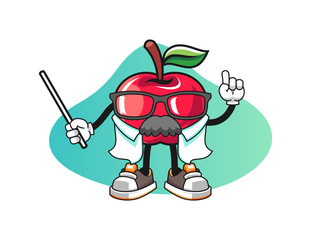 Apple scientist professor mascot design vector. Cartoon character illustration for business, t shirt, sticker.
