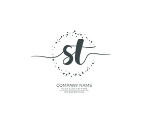 S T ST Initial handwriting logo design. Beautyful design handwritten logo for fashion, team, wedding, luxury logo.