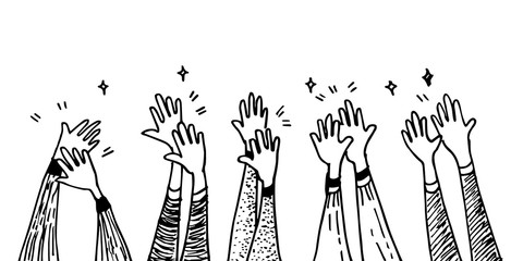 doodle of hands up,Hands clapping. applause gestures. congratulation business. vector illustration