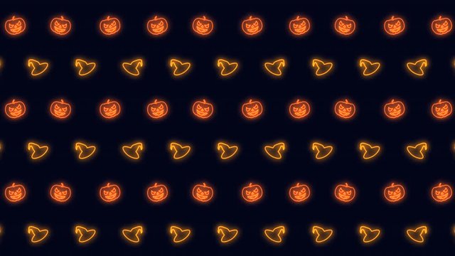 Halloween Pumpkin and Witch Hat in Neon Orange Tiled Looping Motion Graphics