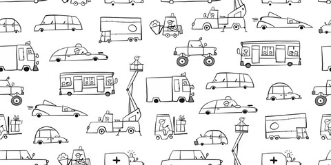 Coloring baby toy cars collection, seamless pattern for fabric design