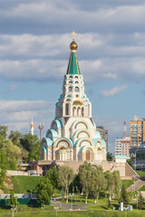 Fototapeta na wymiar Cathedral in honor of Hagia Sophia on the Volga embankment in Samara, Russia