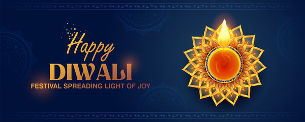 illustration of burning diya on happy Diwali Holiday background for light festival of India