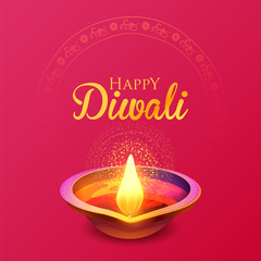 illustration of burning diya on happy Diwali Holiday background for light festival of India