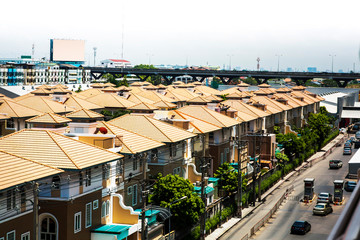 Fototapeta premium Residential houses are crowded in the capital housing villages. There is no green area and face stress from the problem of dust, smoke and dust in the capital.