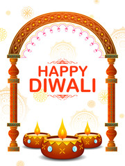 illustration of burning diya on happy Diwali Holiday background for light festival of India