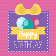 Colored birthday card with balloons and a ribbon - Vector