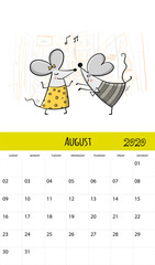 Funny mouses and travel, symbol of 2020 year. Calendar design