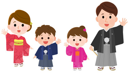 着物　家族　挨拶　正月　イラスト01