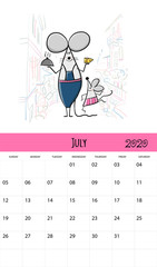 Funny mouses and travel, symbol of 2020 year. Calendar design