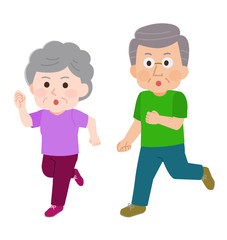 ランニングするシニア男女02　イラスト