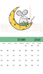 Funny mouses and travel, symbol of 2020 year. Calendar design