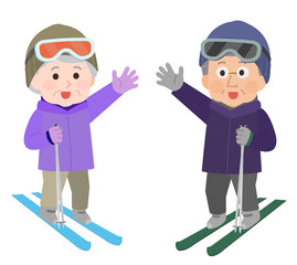 スキー　シニア男女　イラスト