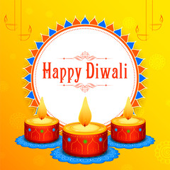 illustration of burning diya on happy Diwali Holiday background for light festival of India