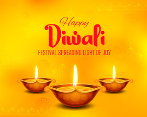 illustration of burning diya on happy Diwali Holiday background for light festival of India