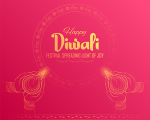 illustration of burning diya on happy Diwali Holiday background for light festival of India
