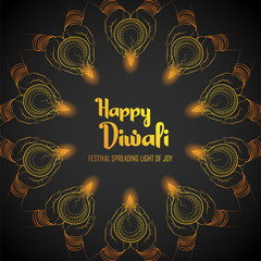 illustration of burning diya on happy Diwali Holiday background for light festival of India