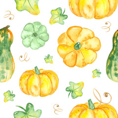 Watercolor seamless pattern pumpkins