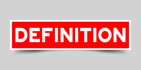 Label sticker in red color square shape as word definition on white background