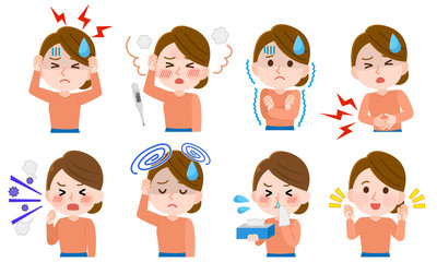 女性　体調不良　セット　イラスト