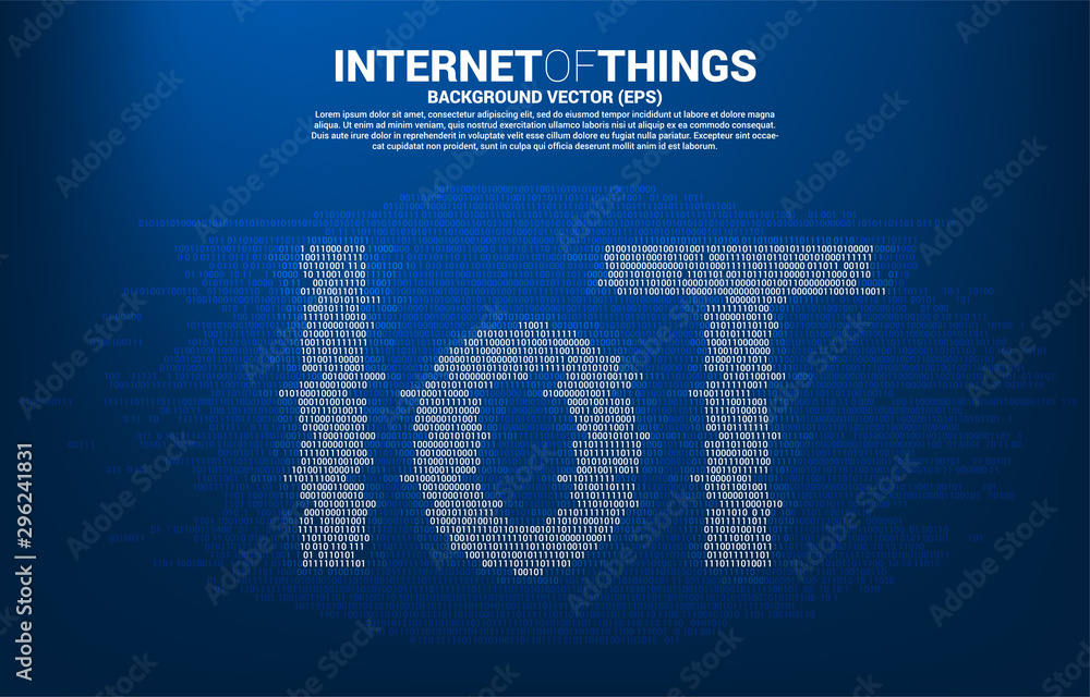 Poster IoT wording from one and zero binary graphic style. Digital Concept for internet of Things Technology.