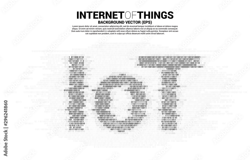 Poster IoT wording from one and zero binary graphic style. Digital Concept for internet of Things Technology.