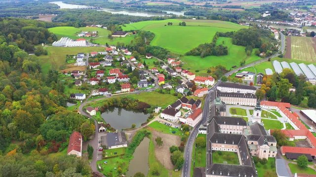 Aerial 4K footage of a small village near Linz
