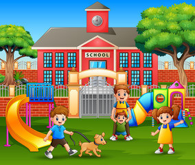 Obraz na płótnie Canvas Happy children and family enjoying in playground