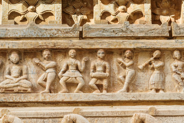 Decorative carving detail of Jagdish Temple in Udaipur. India