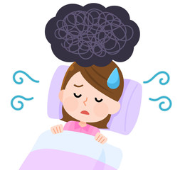 Obraz premium 不眠症 眠れなくて困る女性05 もやもや イラスト