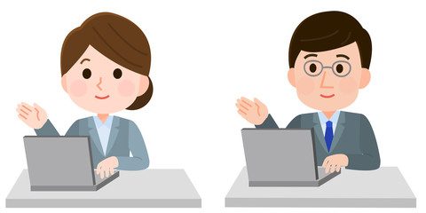 説明する会社員　男女　イラスト