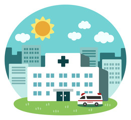 Hospital in city of noon Simple illust