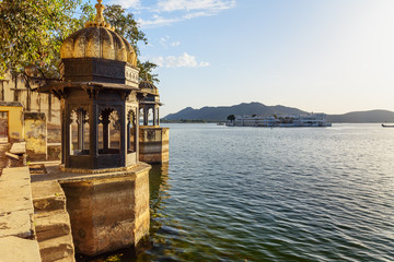 Gazebo on Pichola Lake in Udaipur. India